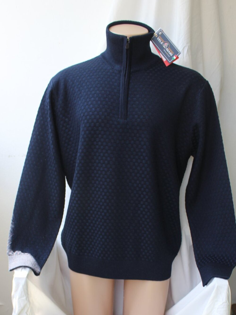 NWT  Vele dei Mari Marina Yachting 1/4" zip sweater blue Made in Italy size L/XL